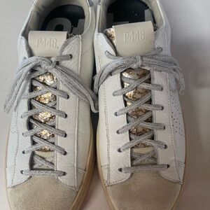 P448 Jack Crackle Barrel Perforated Low Top Sneakers in White and Silver New